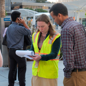 SFMTA volunteer polling a pedestrian. Links to Maps & Data page.